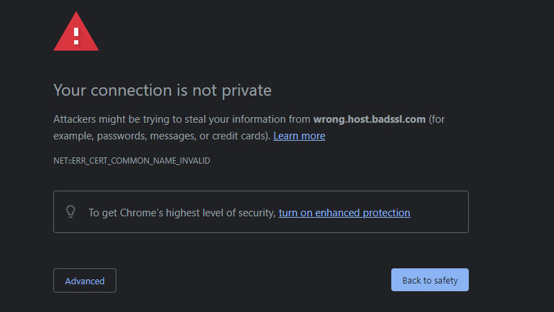 your connection is not private error code
