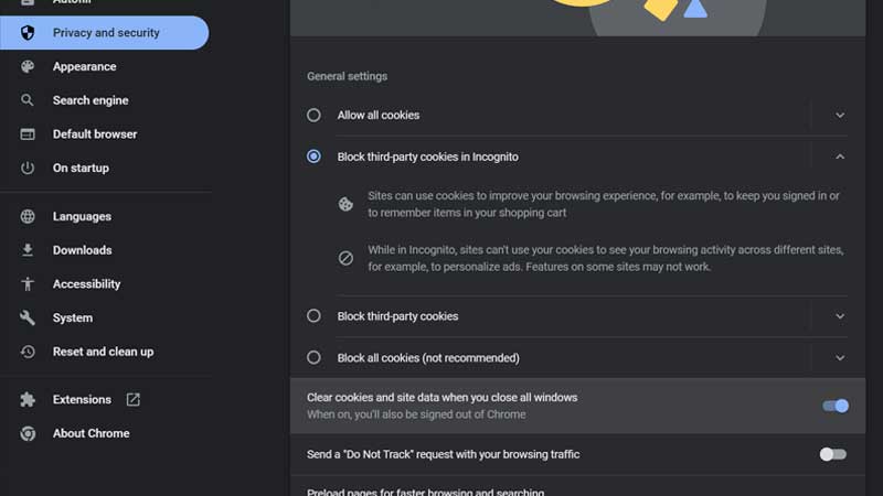 Chrome Cookie Settings