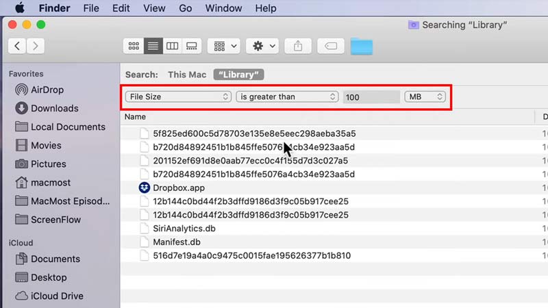 find largest documents mac