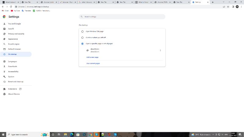 about:blank settings on google chrome