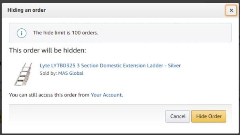 hide your amazon orders