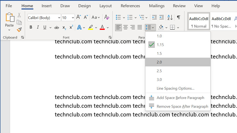 Word Double Spacing Settings
