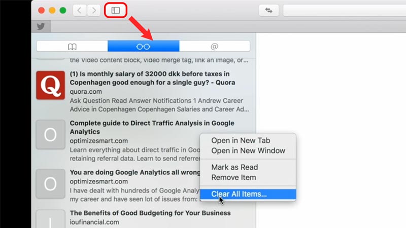 clear delete safari reading list mac