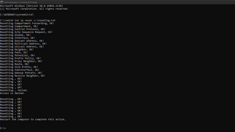command prompt reset tcp/ip stack windows 11