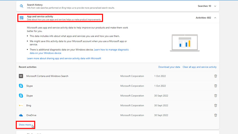 google my activity equivalent microsoft edge