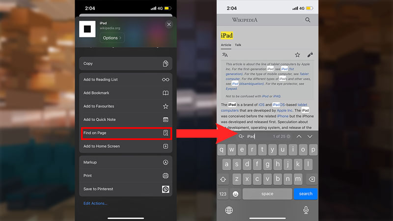 perform command f ipad
