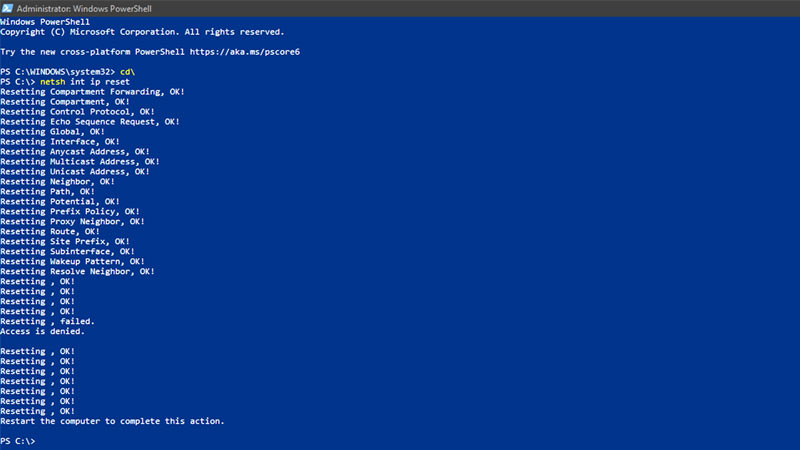 windows powershell reset tcp/ip stack windows 11