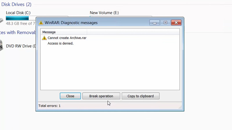 writing access denied error fix winrar archive