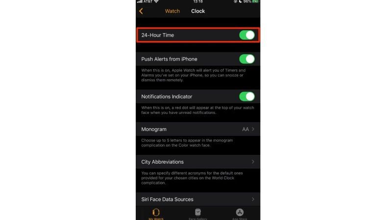change apple watch series 8 to military time