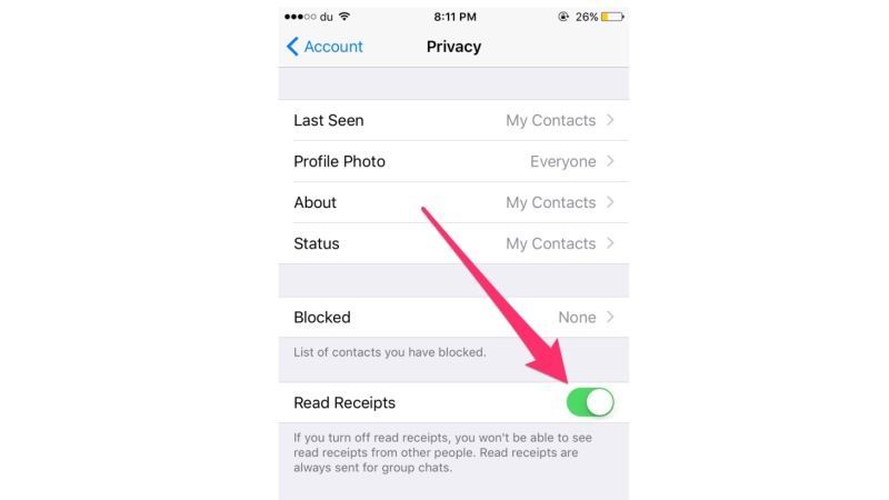 disable read receipt on whatsapp