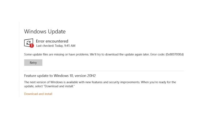 fix windows update error 0x8007000D