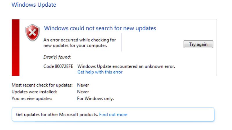 fix windows update error 80072EFE