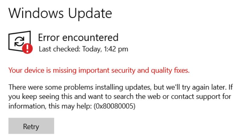 fix windows update error code 0x80080005
