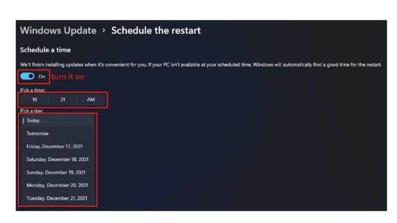schedule a restart for windows update on windows 11