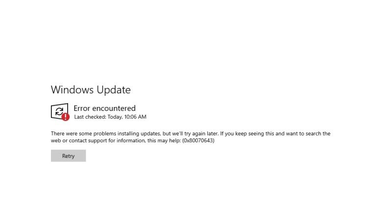 windows update error 0x80070643 fix