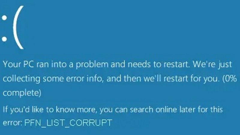 fix pfn list corrupt bsod error