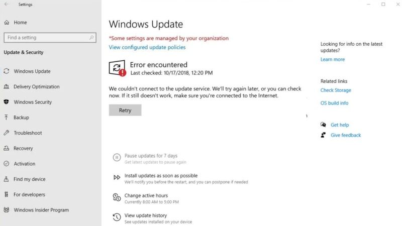 fix we couldn’t connect to the update service error