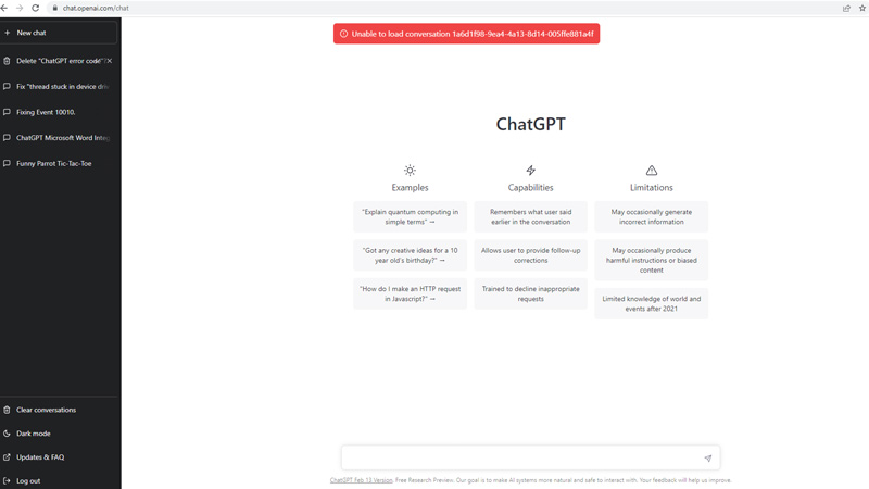 ChatGPT not working error