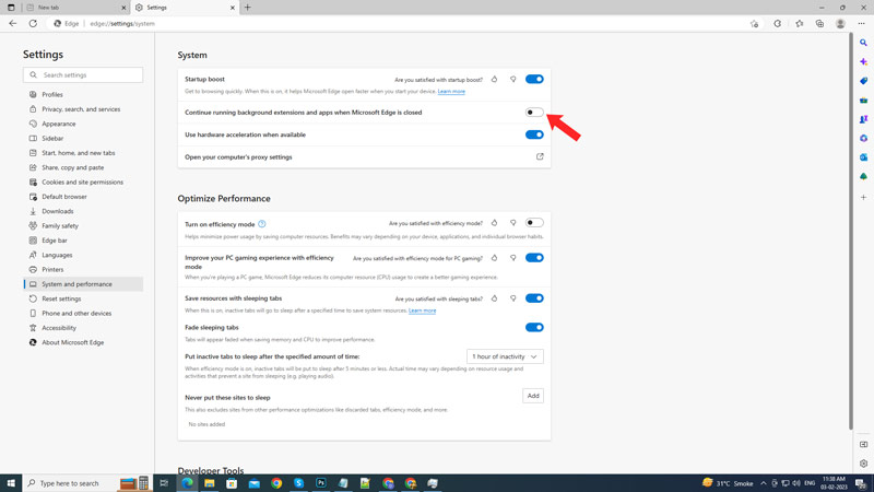 Disable Microsoft background running settings