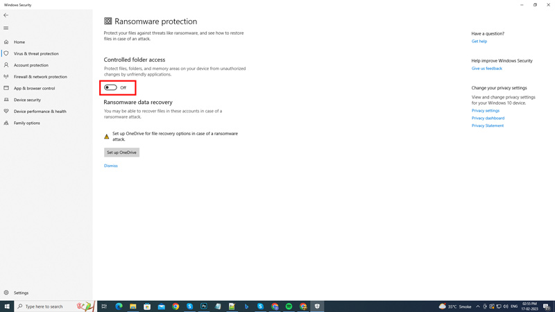 Enable Controlled Folder Access using Windows Security
