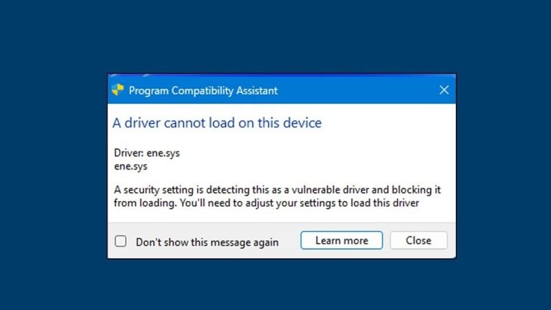 fix ene.sys a driver cannot load on this device error