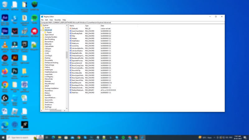 Show seconds on Windows 1o system clock using Registry Editor