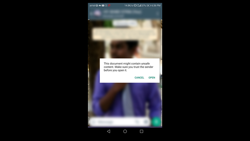 This document might contain unsafe content error on WhatsApp