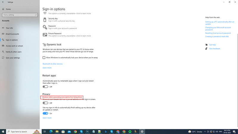 Fix 'Windows Hello is preventing some options from being shown' error