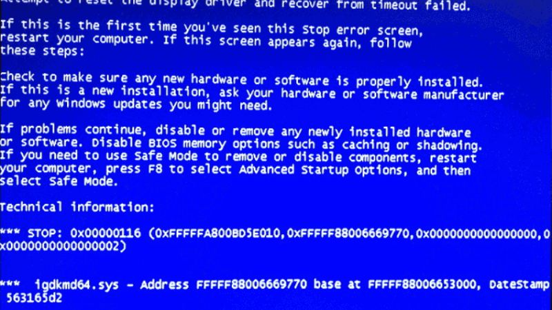 fix blue screen error 0x00000116