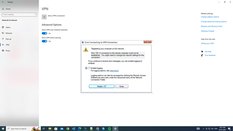 Fix: "Error 720: No PPP control protocols configured" on Windows