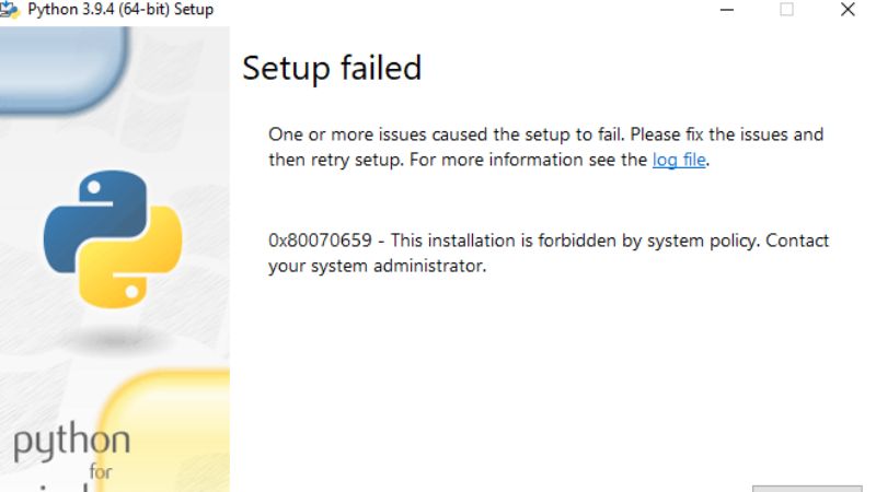 fix this installation is forbidden by system policy 0x80070659 error