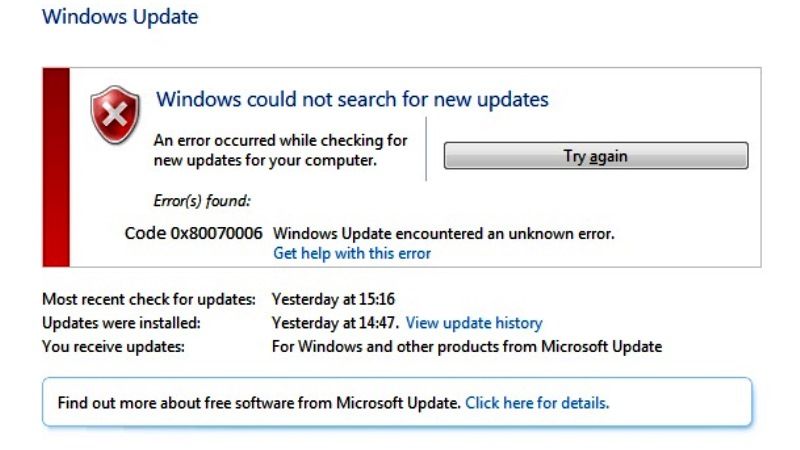 fix windows update error 0x80070006