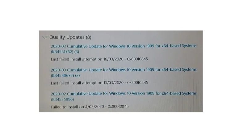 fix windows update failed with error 0x800f0845