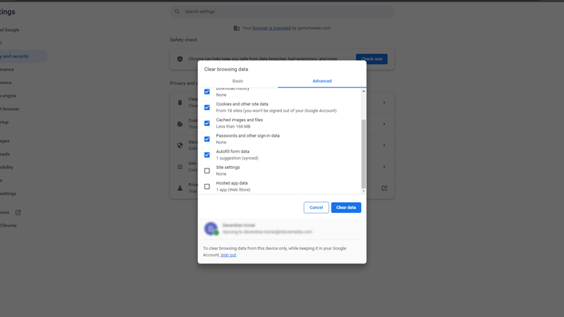 Google Chrome delete Autofill Data