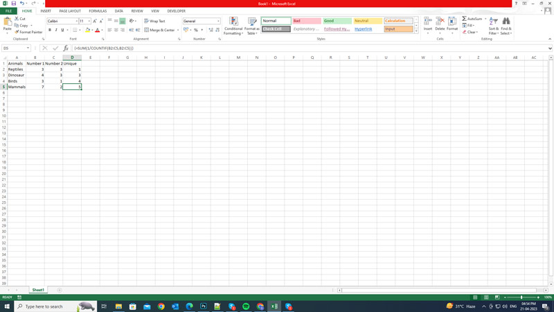 Count Unique numbers in Excel