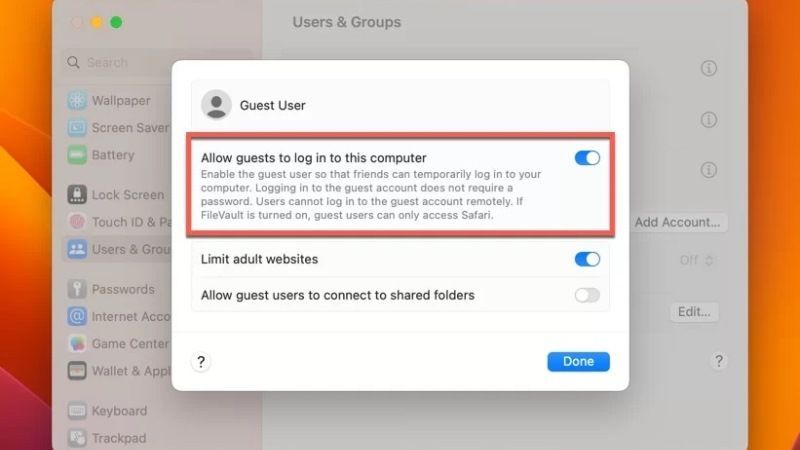 create a guest user on macos ventura and monterey