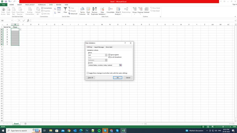 Excel: How to Insert Drop Down list using Data Validation Method