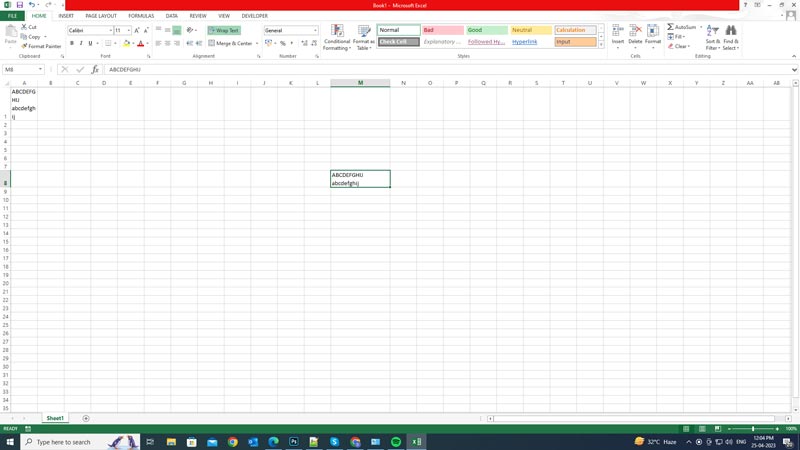 Excel: How to enter within a cell