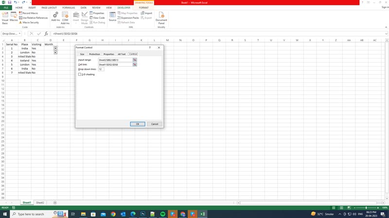 Excel: How to Insert drop-Down list using the Form Control method