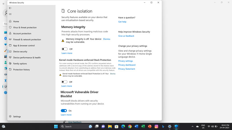 Fix: Kernel Mode hardware-enforced Stack Protection is off Error on Windows 11