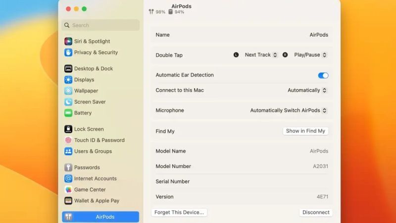 manage airpods settings on macos ventura