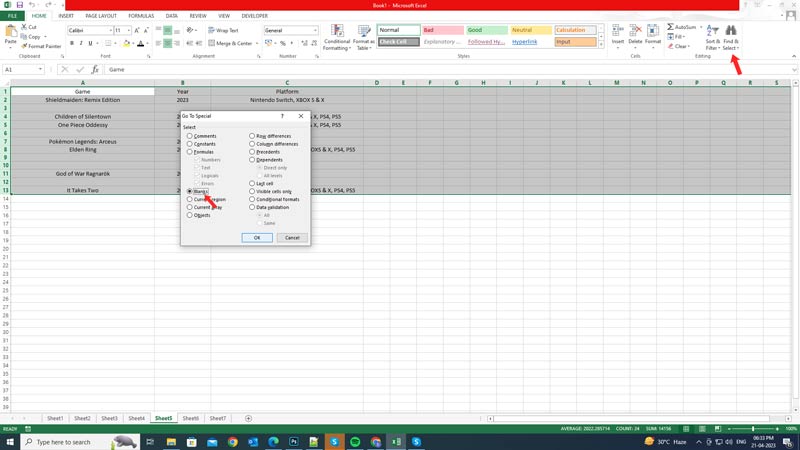 Excel; How to Delete Empty Rows