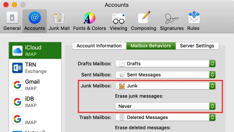 send spam emails directly to trash in apple mail on mac ventura