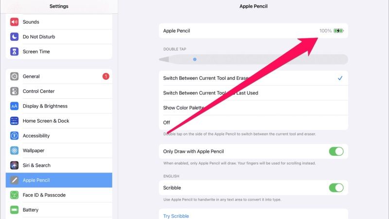 check battery life of apple pencil
