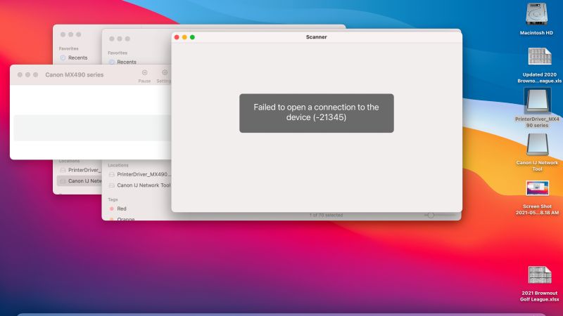fix failed to open a connection to the device (-21345) scanner error mac