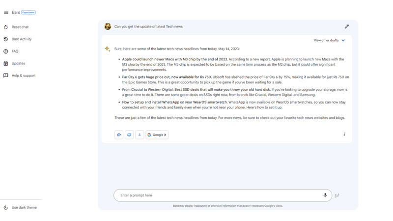Google Bard News Update