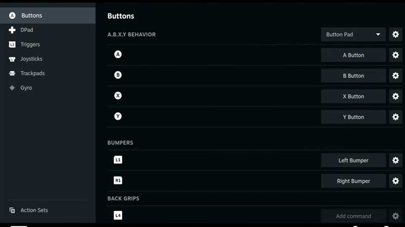 Steam Deck Controller Settings