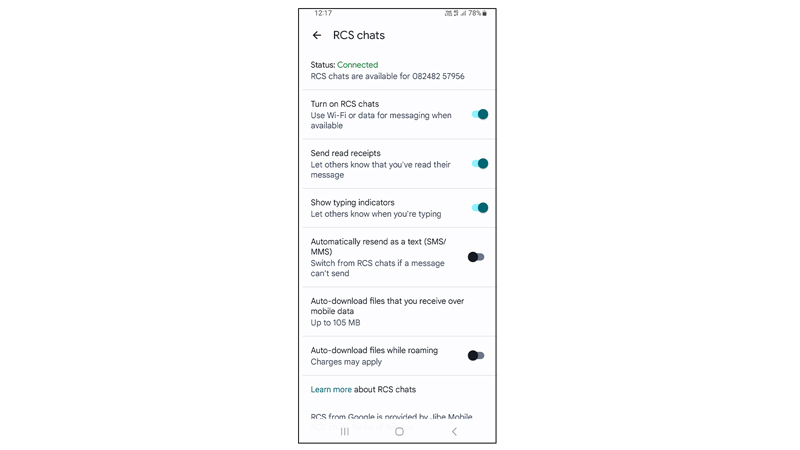 Turn off RCS chats Android