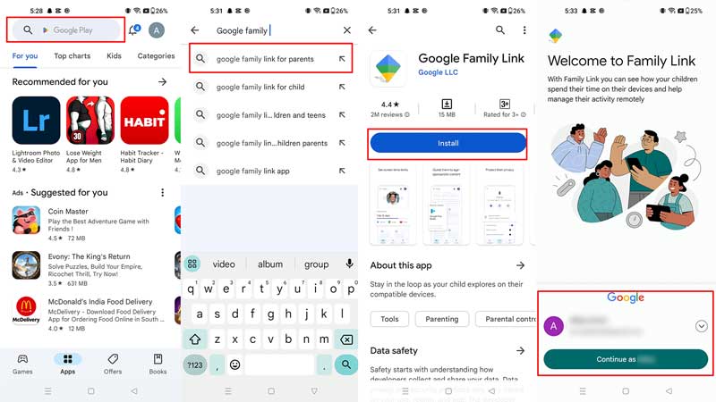 Google Family Link App for parental controls