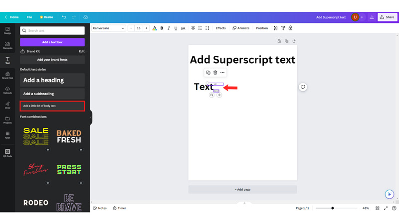 Add Superscript Subscript canva